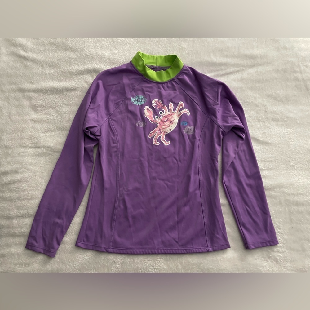 Lands' End Purple and Green swim top kids size large